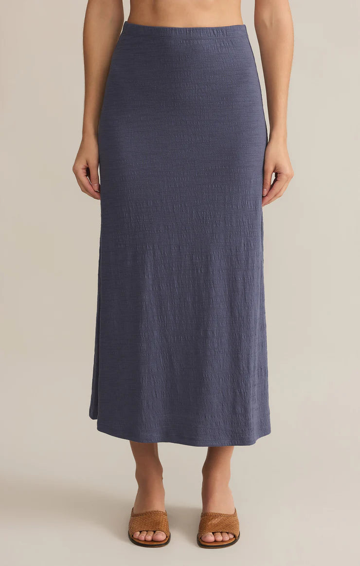 Worn Blue Delavine Textured Midi  Skirt