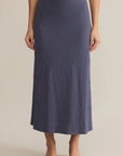 Worn Blue Delavine Textured Midi  Skirt