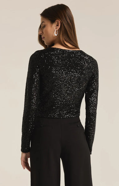 Black Aurora Sequin Top