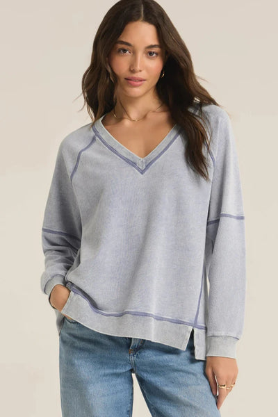 Washed Indigo Easy V Sweatshirt