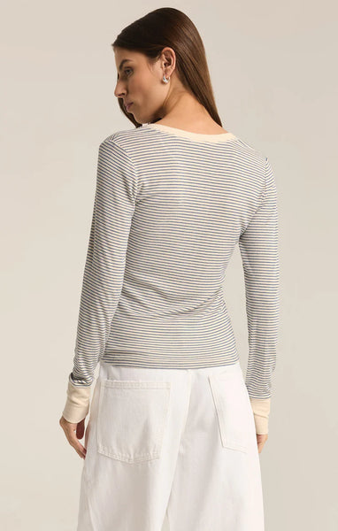 Sea Salt Scarlett Blue Stripe Rib Henley