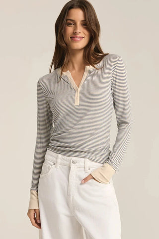 Sea Salt Scarlett Blue Stripe Rib Henley