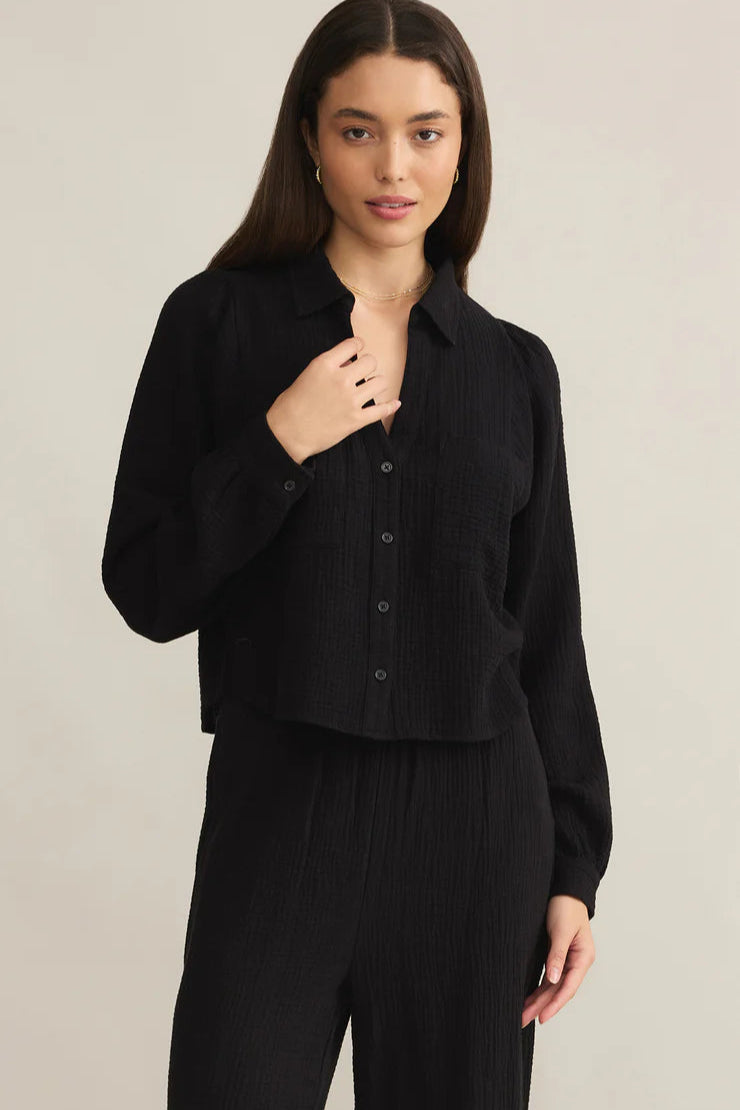 Black Campo Button Up Gauze Top