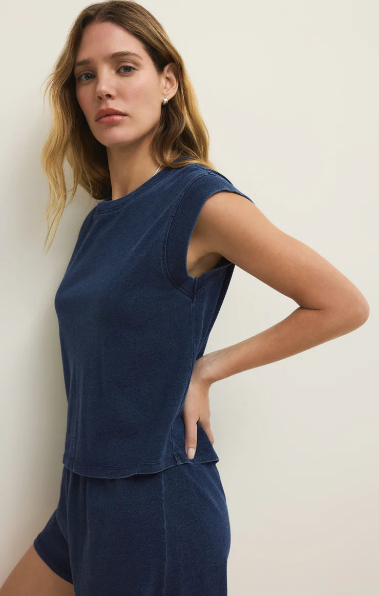 Indigo Camino Jersey Denim Top