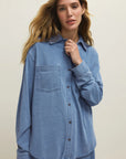 Indigo Reese Jersey Denim Button Up