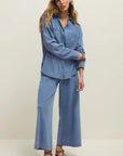 Santorini Indigo Reese Jersey Denim Button Up