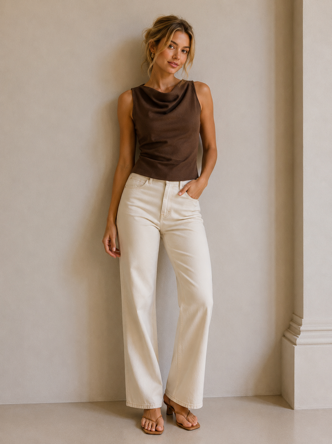 Brown Asymmetric Sweater Top
