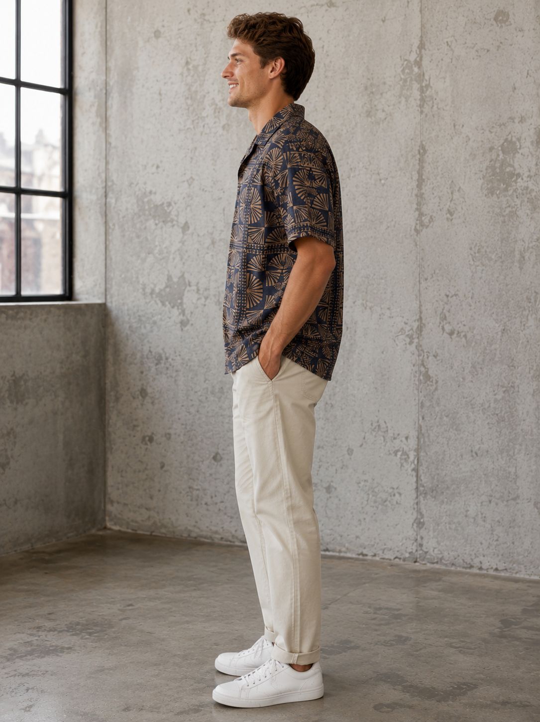 Brown &amp; Navy Pablo Tencel Fan Linen Resort Shirt