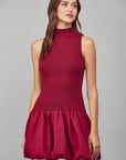 Burgundy Bubble Skirt Sweater Dress