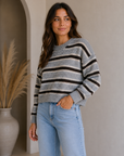 Heather Grey Brown Sutton Striped Sweater