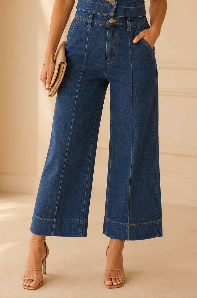 Cornflower Blue Denver Pintuck Crop