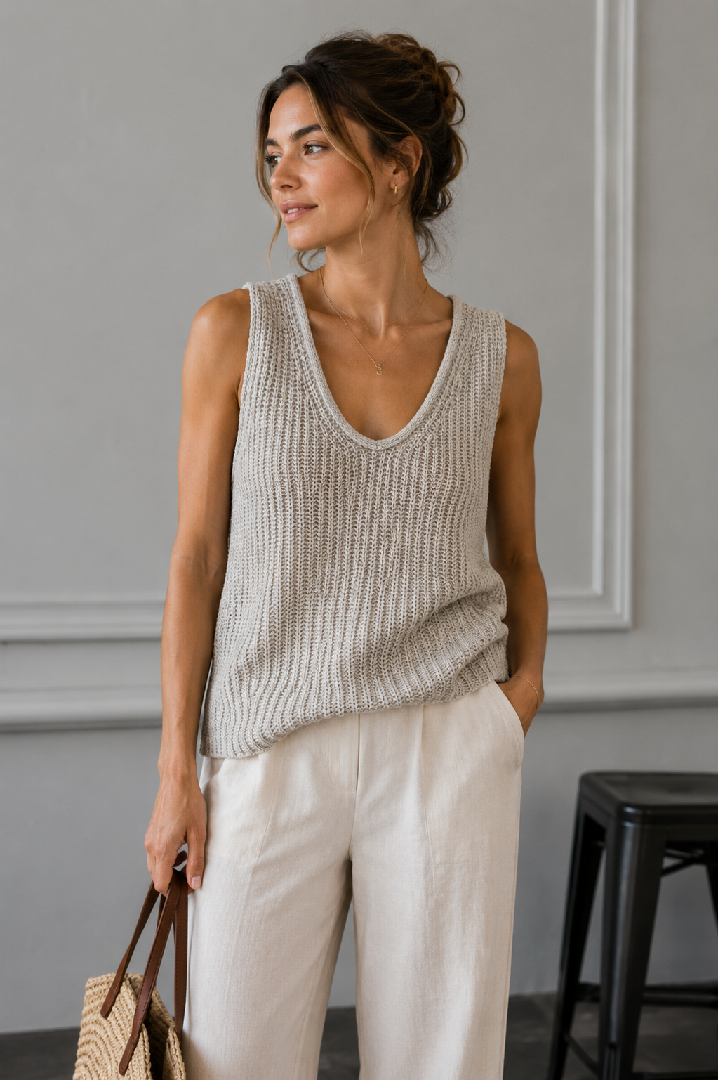 Beige Mabel Open Stitch Knit Top