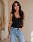 Black Scallop Wave Everyday Knit Tank