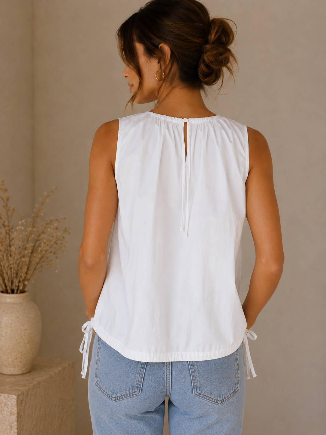 White Lara Shirred Neck Top