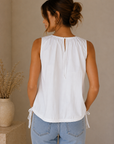 White Lara Shirred Neck Top