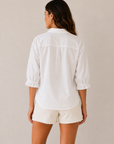 White Eyelet Lace Panel Button Blouse