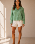 Pistachio & White Striped Button Up