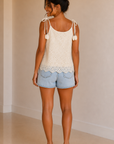 Off White Chiffon Eyelet Lace Top