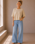 Oatmeal Raw Edge Sweater Knit Top
