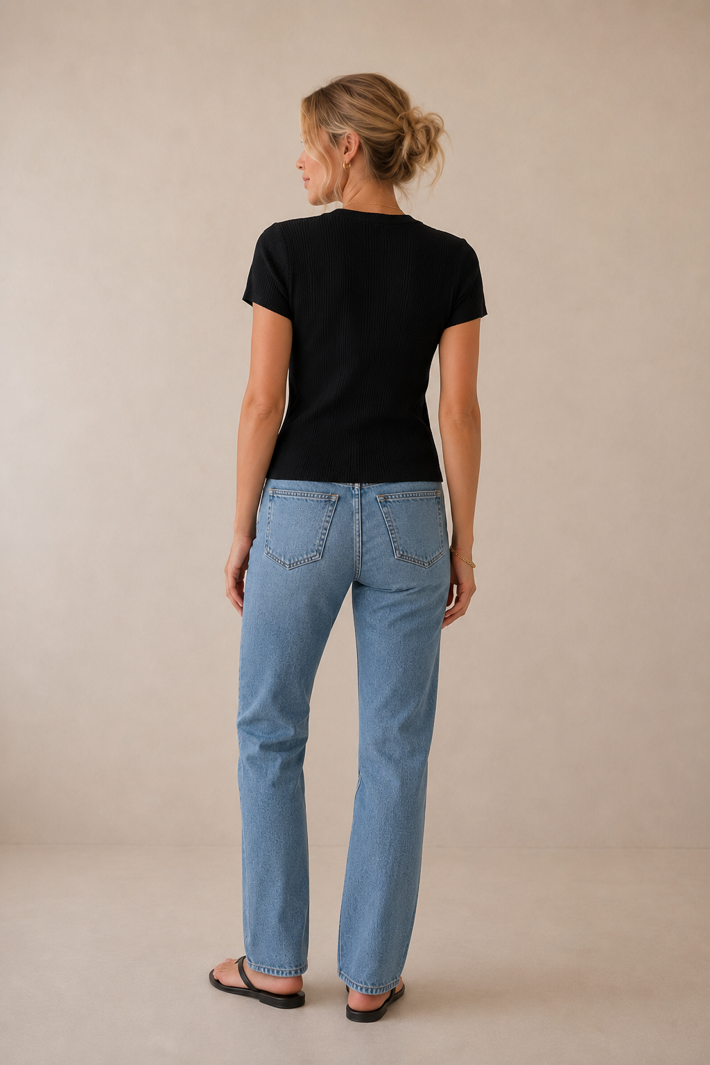 Black Soft Focus Ribbed Top
