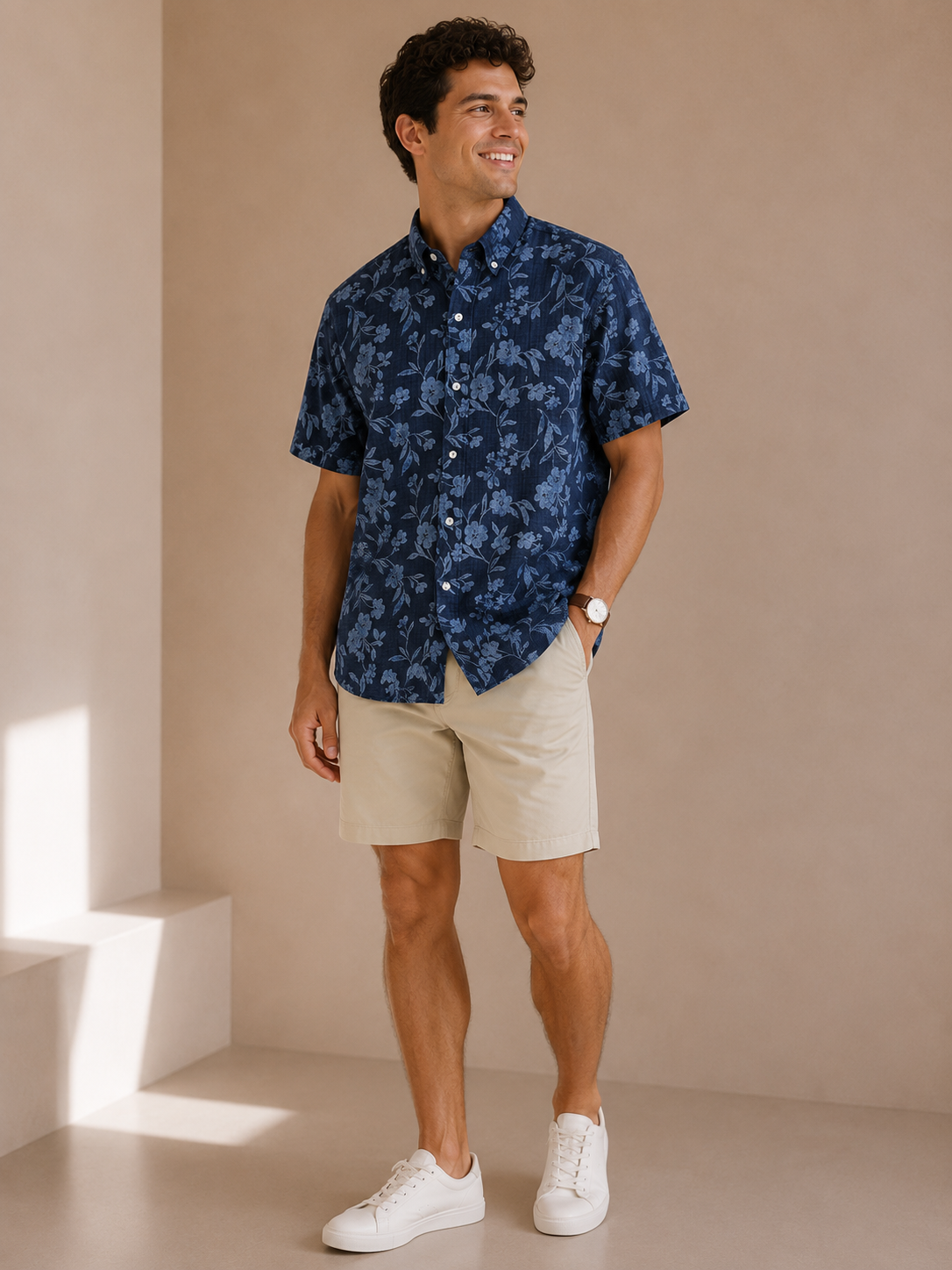 Indigo Blue Floral Montauk Short Sleeve Shirt