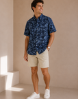 Indigo Blue Floral Montauk Short Sleeve Shirt