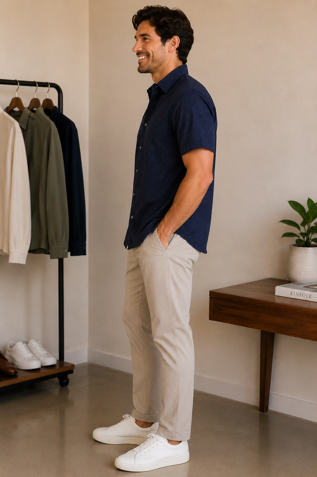 Navy Oasis Linen Botanical Shirt