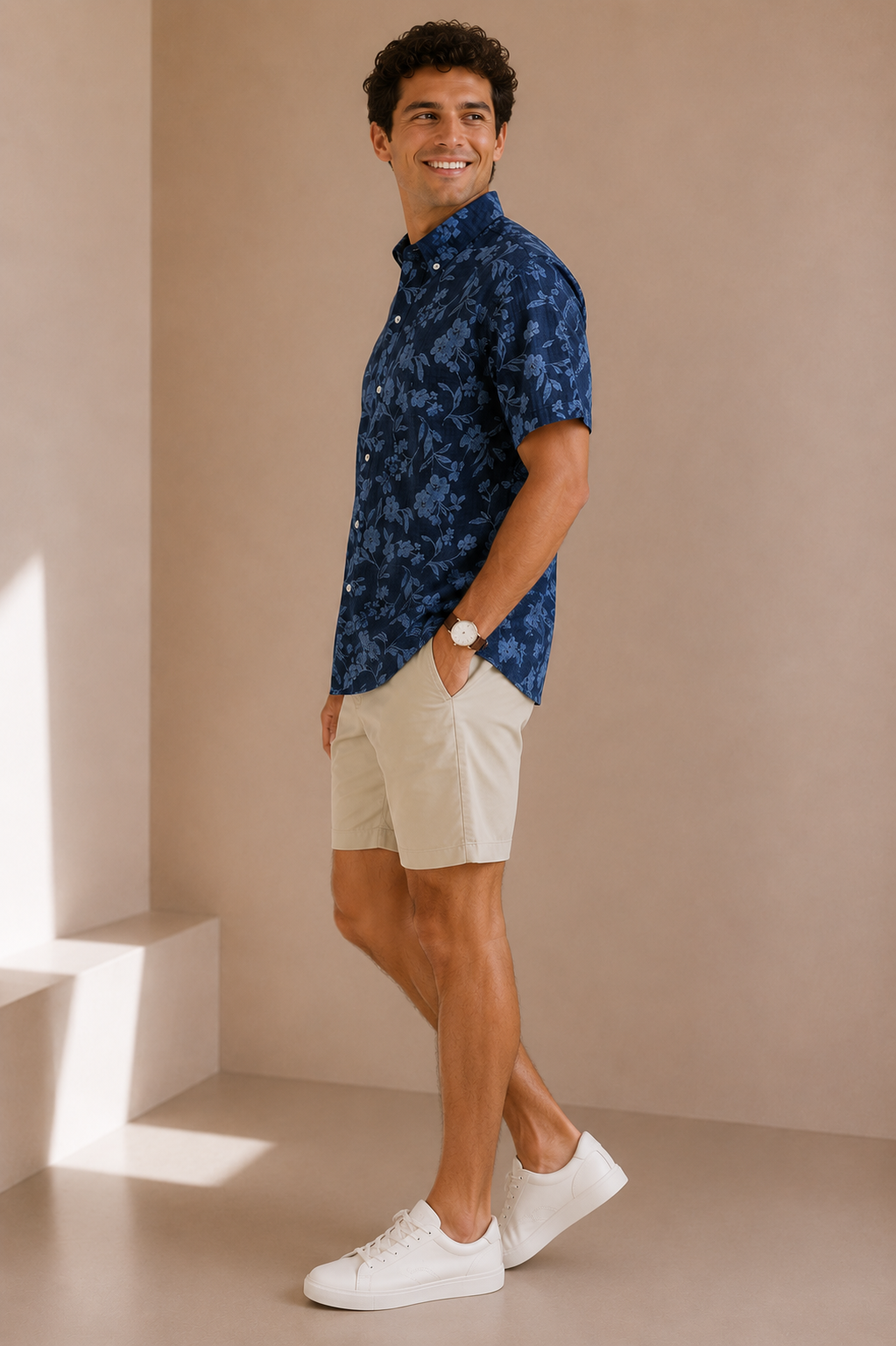 Indigo Blue Floral Montauk Short Sleeve Shirt