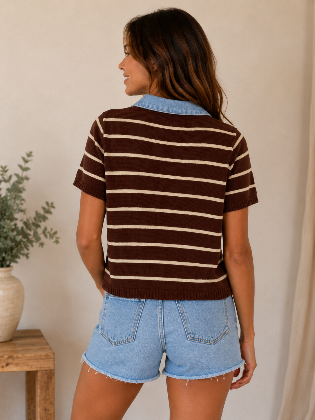 Brown &amp; Light Taupe Stripe Johnny Top