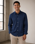 Midnight Navy Crest Dot Leeward LS Dress Shirt