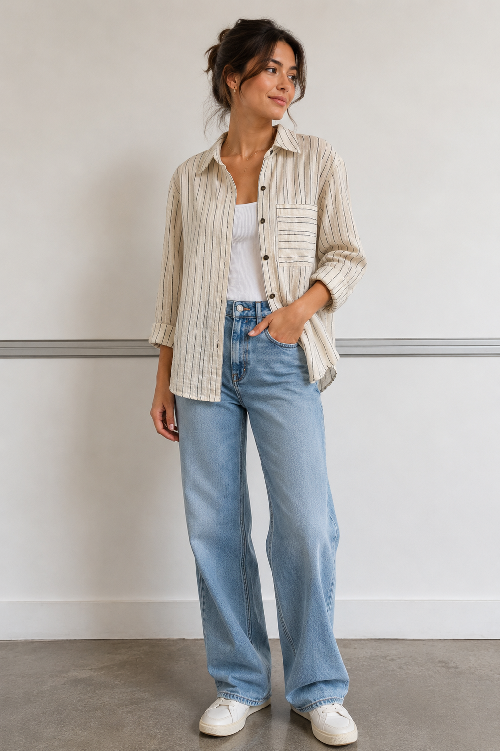 Black Stripe Long Sleeve Woven Shirt