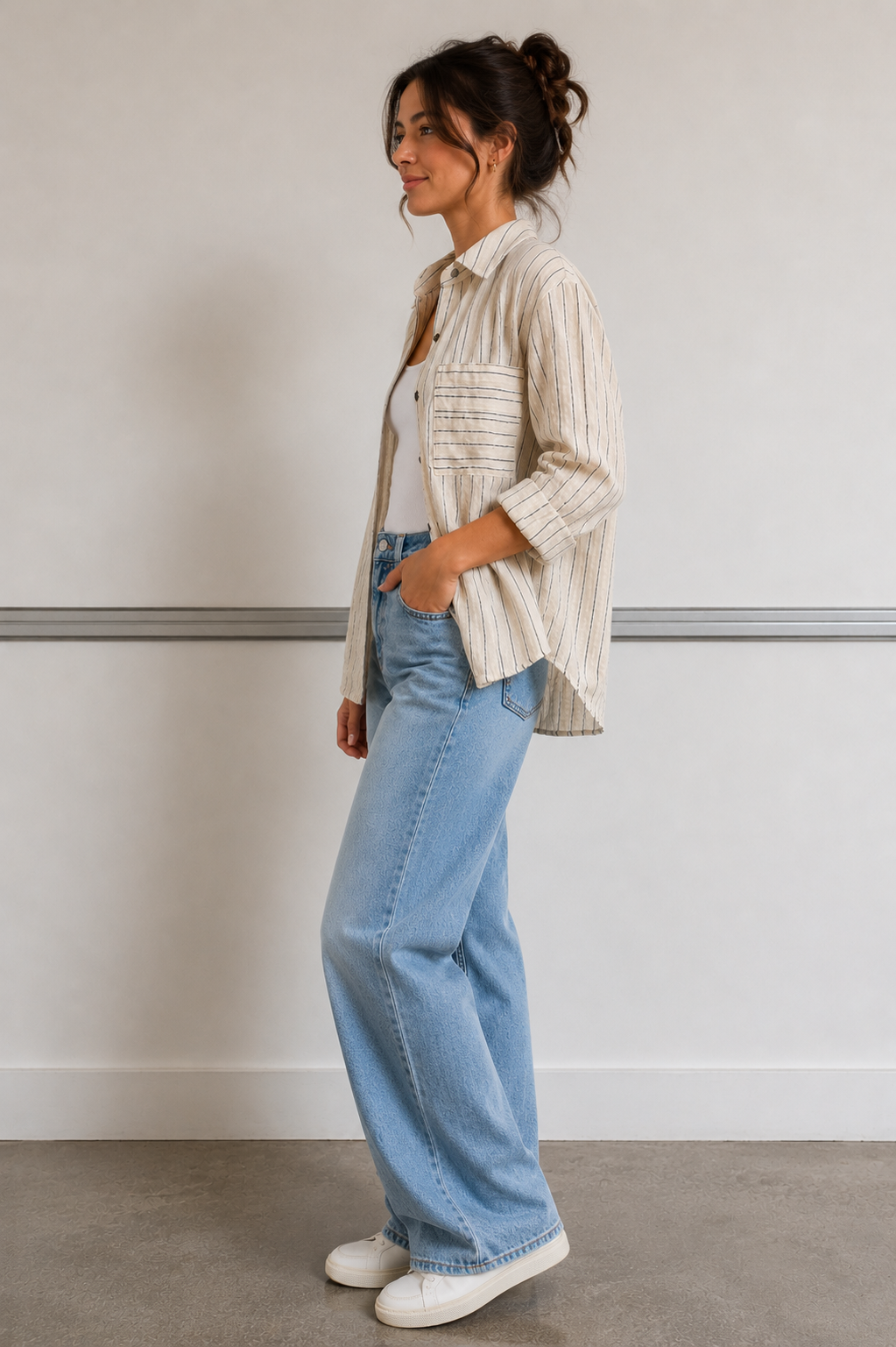 Black Stripe Long Sleeve Woven Shirt