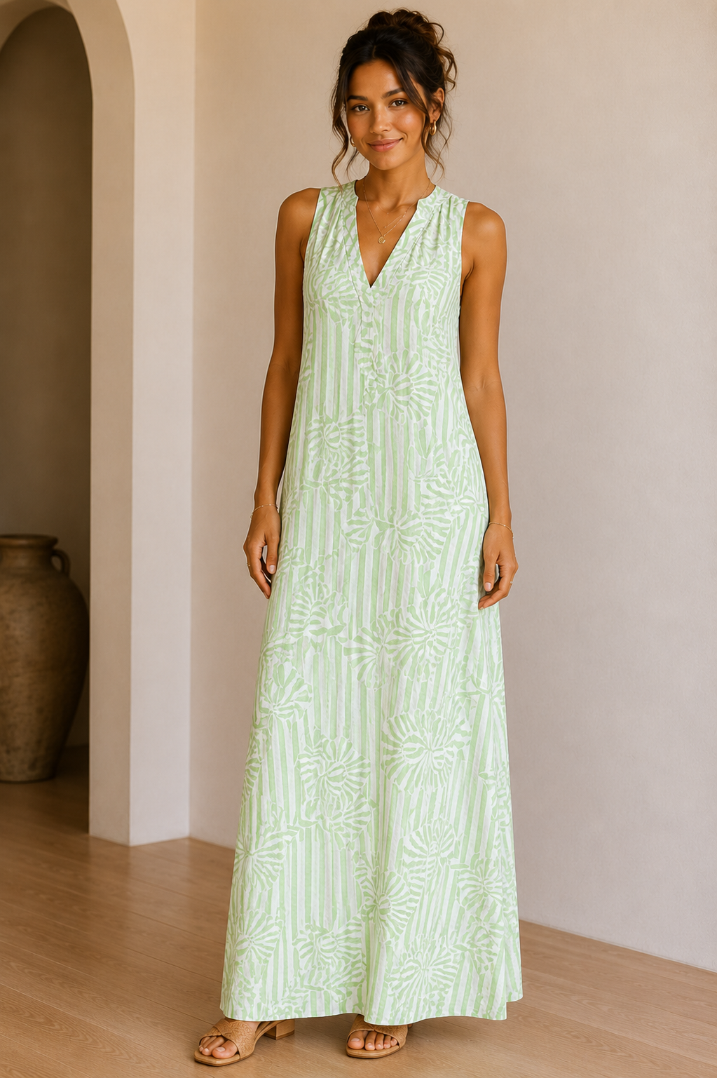 Jade Painted Stripe Laurita Maxi Dress