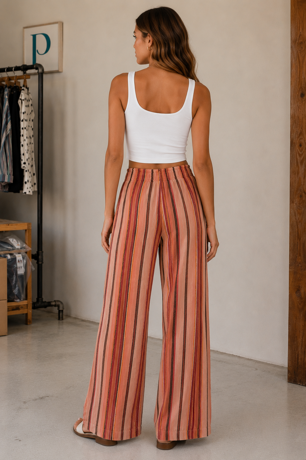 Coral Combo Days End Solar Linen Stripe Pants