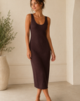 Brown Apollo Ribbed Midi Dress