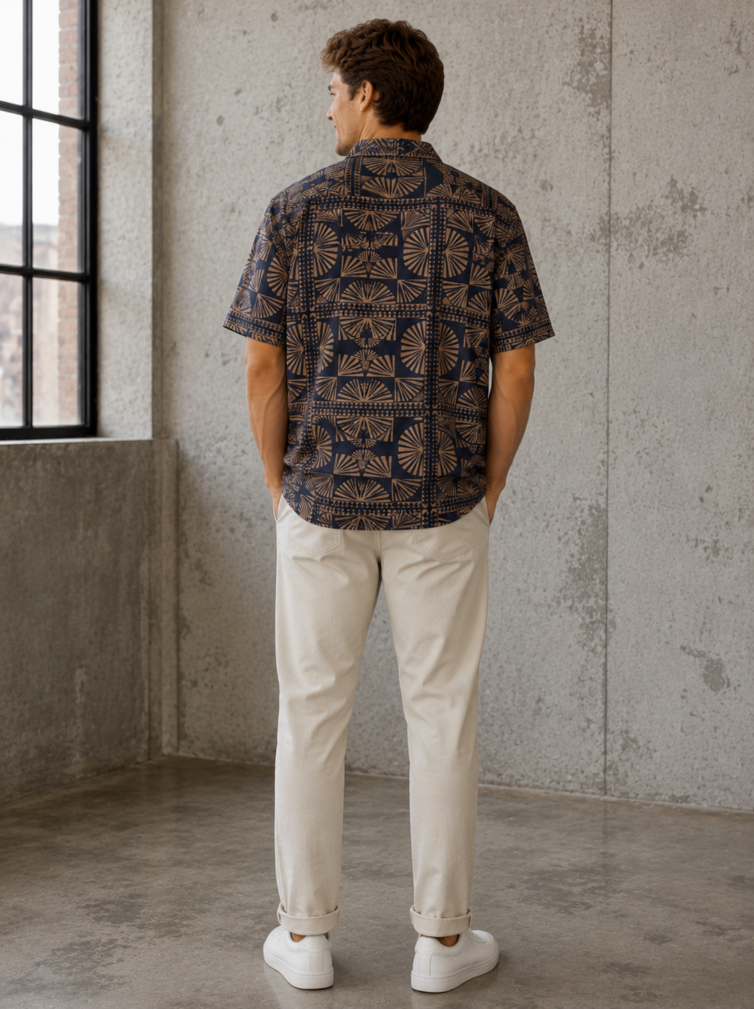Brown &amp; Navy Pablo Tencel Fan Linen Resort Shirt