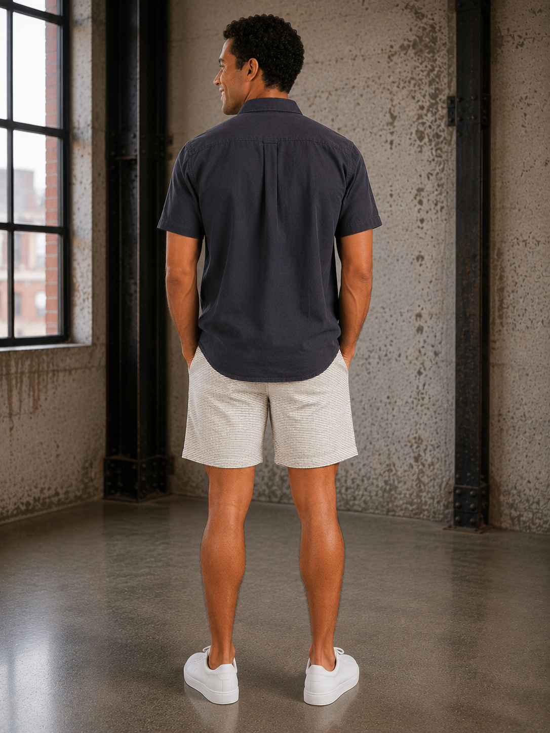 Natural &amp; Brown Check Dobby 6" Short