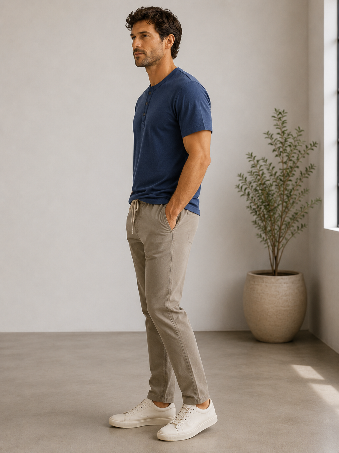 Vintage Indigo Hemp Cotton Henley