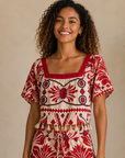 Ivory & Red Tropical Fringe Top