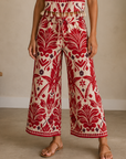 Ivory & Red Tropical Wide Leg Pants