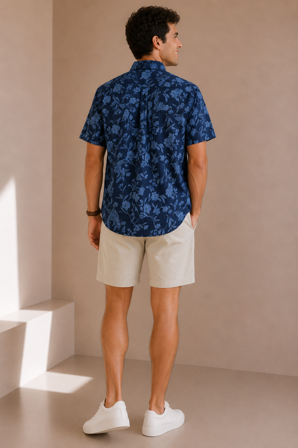 Indigo Blue Floral Montauk Short Sleeve Shirt