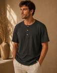 Black Vintage Slub Henley