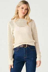 Ecru Jewel Neck Loose Knit Longsleeve Top