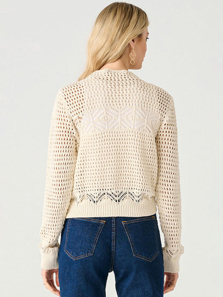 Ecru Jewel Neck Loose Knit Longsleeve Top