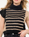 Black Turtle Neck Stripe Sweater Top