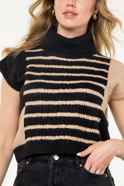 Black Turtle Neck Stripe Sweater Top