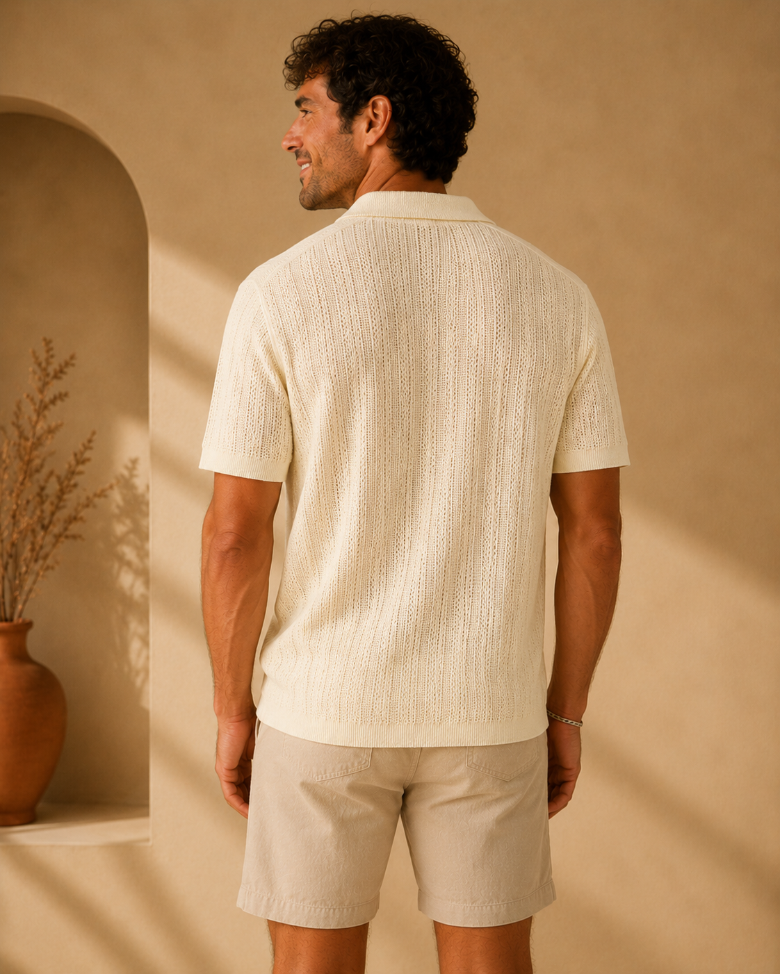 Ivory Robles Textured Knit Camp Button Up