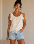 Off White Chiffon Eyelet Lace Top