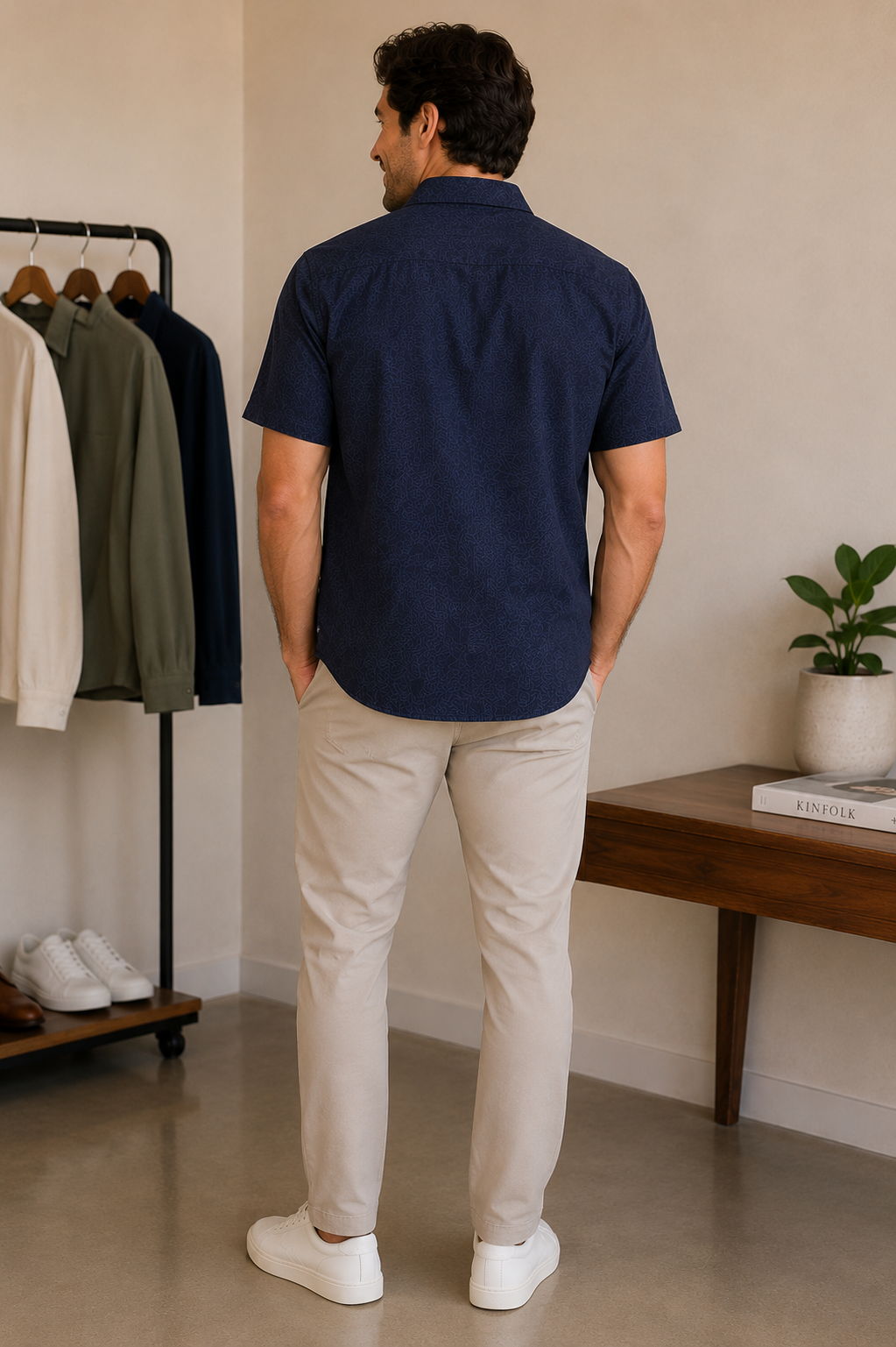 Navy Oasis Linen Botanical Shirt