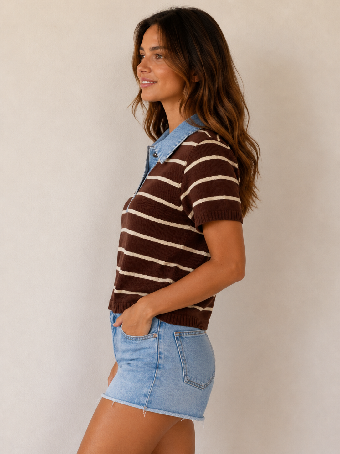 Brown &amp; Light Taupe Stripe Johnny Top